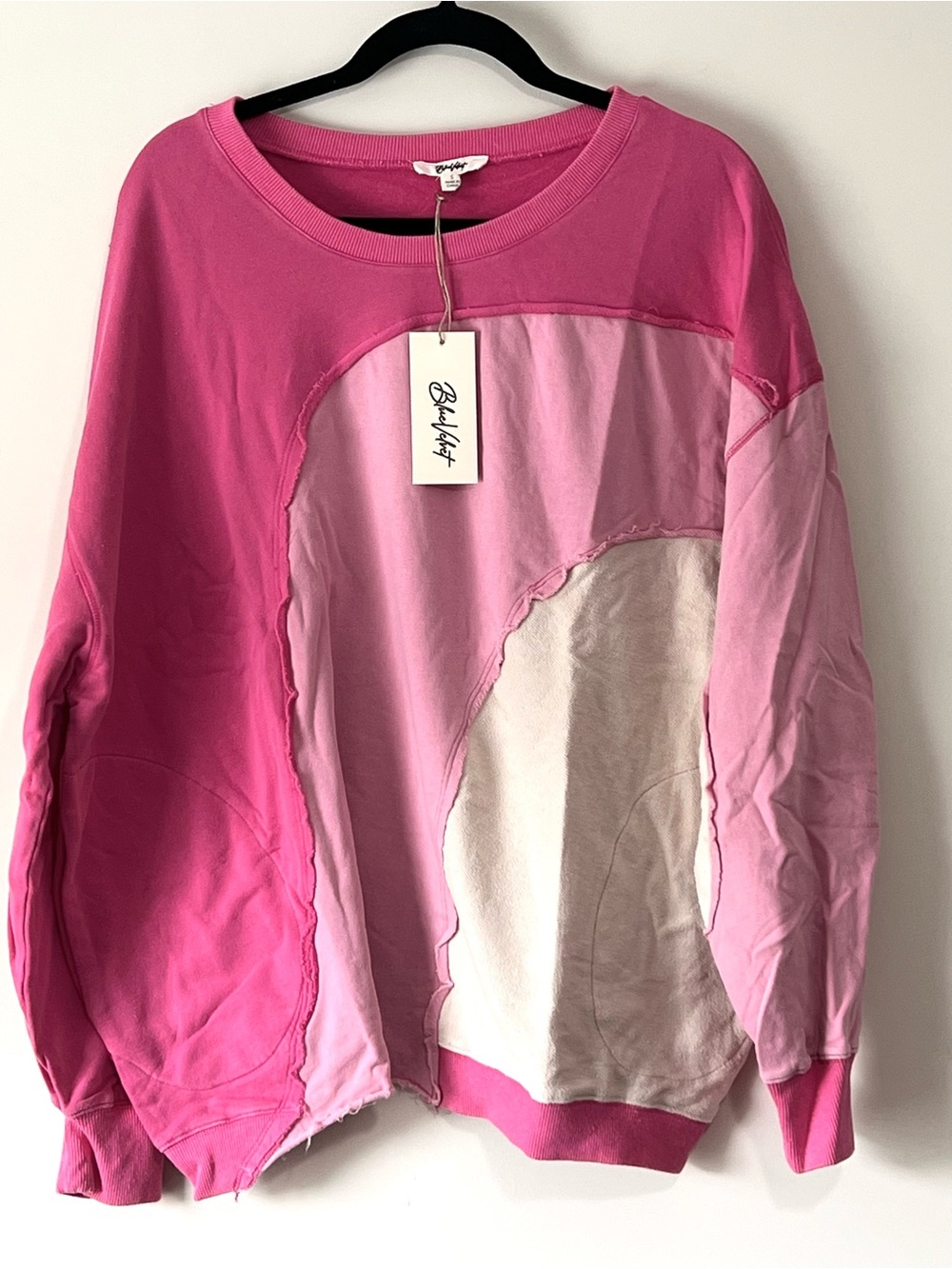 Blue Velvet Oversized Pink Mized Media Patchwork Distressed Sweatshirt